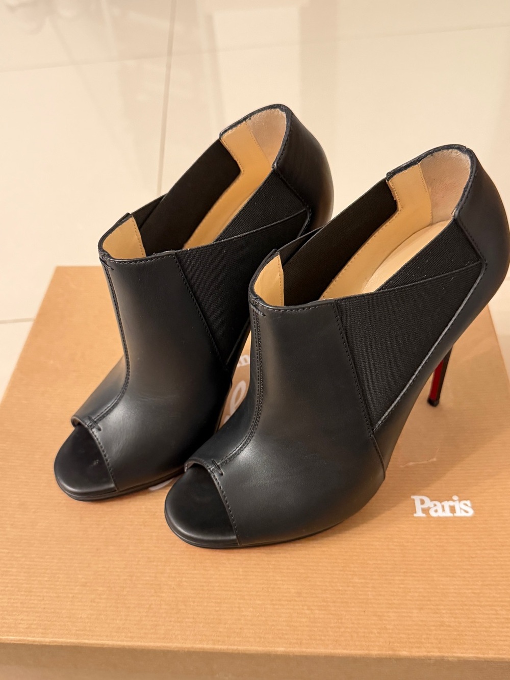Christian Louboutin Black Peep-Toe High Heel Booties